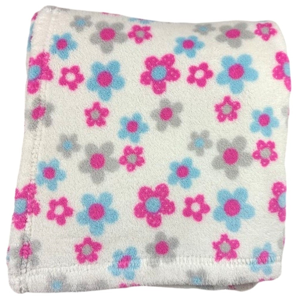 Forever Baby‎ Fleece Flower Blanket White Pink Blue Gray Floral Security Girl